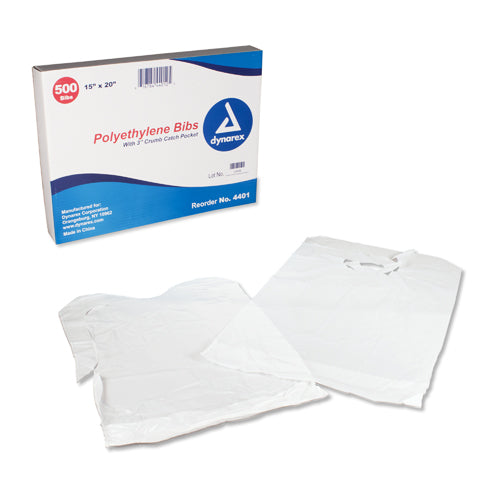 Disposable Polyethylene Bibs W/Crumb Pocket 15 x20 Bx/500