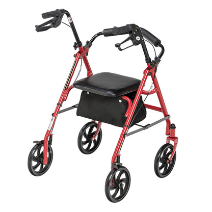 4 Wheel Steel Rollator w/7ª Casters & Basket-Loop-Red