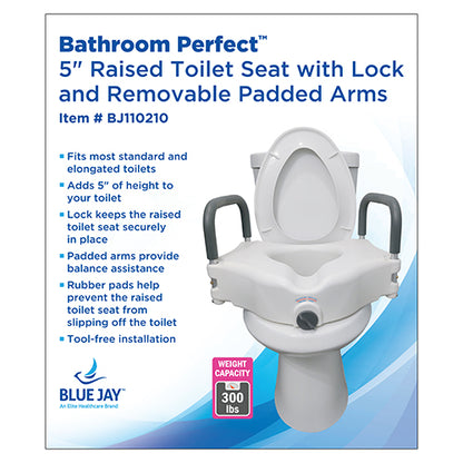 Raised Toilet Seat with Lock & Arms Blue Jay Retail Each