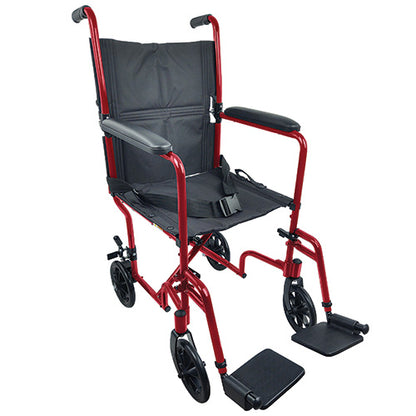 ROLL WITH ME 19 Aluminum Transport Wheelchair Red