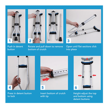 Carex Folding Crutches Pair Universal Size