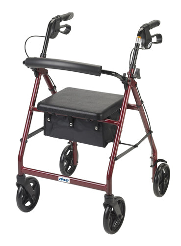 Rollator Aluminum w/Fold-Up & Remov Back Padded Seat Red